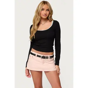 Contrast Lacey Long Sleeve Top