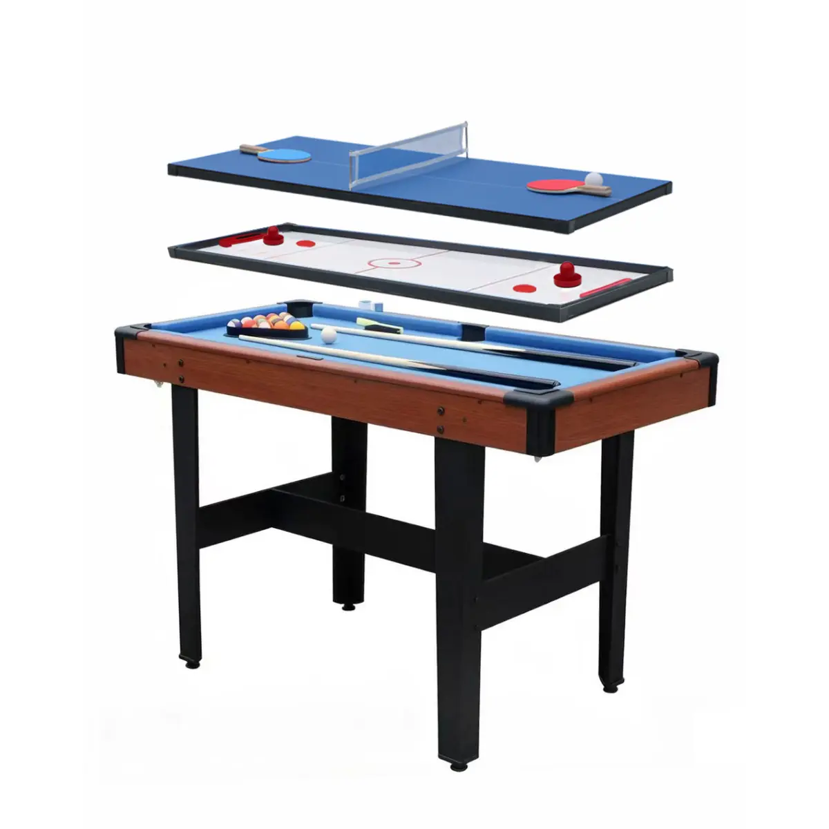 Fahuac 4ft 3-in-1 Game Table - MDF Construction with Velvet Billiards, Glide Hockey, PVC Table Tennis, 43.5*19.5 inches Size, Complete Accessories for Friends