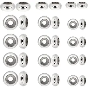 30 count Stopper Beads for Charm Bracelets, 304 Stainless Steel Spacer Beads Adjustable Beads Slider Metal Loose Beads 6/8/10mm with Insert Rubber Locating Rings for DIY Bracelets Necklace  Making