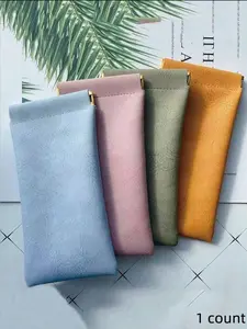 Soft PU material sunglasses storage bag, portable squeeze-top leather glasses case, Modern minimalist pure color scratch-resistant glasses storage bag, suitable for men and women, travel makeup bag, Portable Sunglasses Organizer, Eyeglasses Holder
