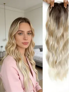 ✨ Elevate Your Glam! 22" Blonde Wavy Clip-in Topper with Bangs. 100% Premium Kanekalon Hair. Natural-looking, effortless volume for work, dates & special occasions!