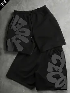 Men's Summer Loose-Fit Letter Print Shorts, American Street Style Sporty Five-Quarter Pants, Casual Clothing for Men