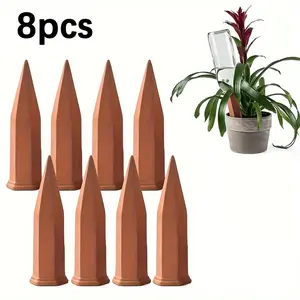 8pcs Ceramic Terracotta Automatic Watering Picket, Automatic Watering Stakes - Automatic Watering Device for Indoor/Outdoor Potted Plants, Automatic Watering System for Healthy Plant Growth, Garden Watering, Natural Appearance