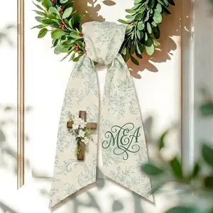 Personalized Wreath Sash Door, Custom Monogram Door Sash, Farmhouse Cross Wreath Bow, Christian Front Door Decor