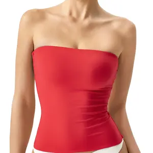 QINSEN Women's Tube Top Double Lined Strapless Bandeau Top Summer Slim Fit Going Out Tank Tops