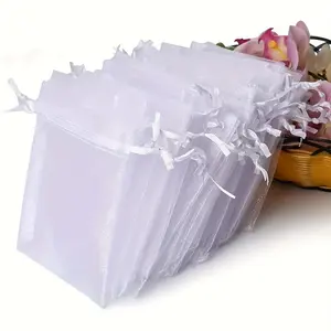 Sets of 10pcs of Organza Bags for Jewelry, Party, And Wedding Favors, Gift Wrapping Supplies, Featuring Premium Sheer Material And Drawstring Closure for Candy.