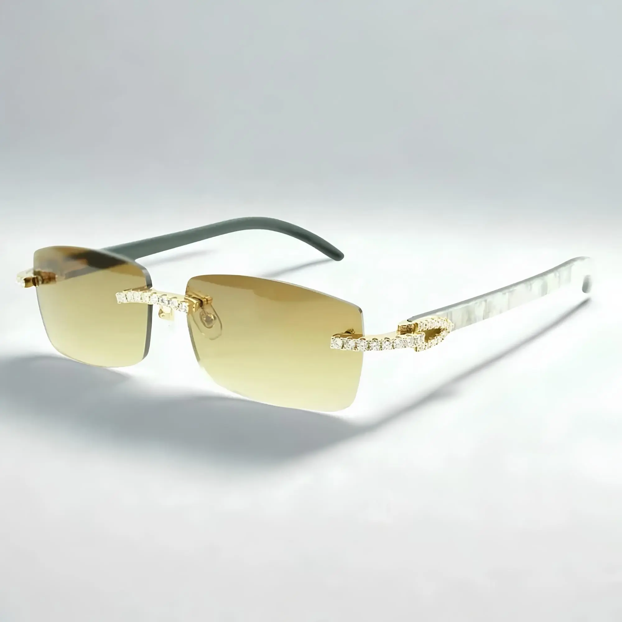 Unisex UV-Protected Moissanite Sunglasses, White Textured Buffs, Brown Lenses, with Microfiber Cleaning Cloth, for Daily Wear