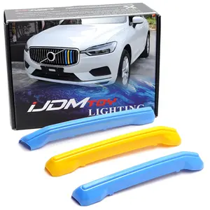 iJDMTOY Exact Fit Sweden Flag Color Grille Decoration Insert Trims For Volvo 2018-2021 Pre-LCI XC60 Vertical Front Grill (Color: Blue/Yellow/Blue)