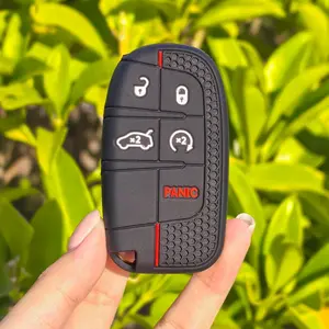 5-Button Smart Key Case Cover, Car Accessories for Jeep Renegade/Cherokee, Dodge Journey/Charger, Chrysler 200/300 - Durable Silicone Shell Fob with Ergonomic Grip, Sleek Red Design, Anti-Scratch Protection & Car Key Protector