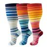 Women's Plus Size 20-30mmHg Compression Socks (2XL) - 3 Pairs Striped Knee-High, Wide Calf, Stretchy Breathable Nylon, Gradient Comfort, Underwear for Women, Athletic Everyday Wear, Childrens Day Gift