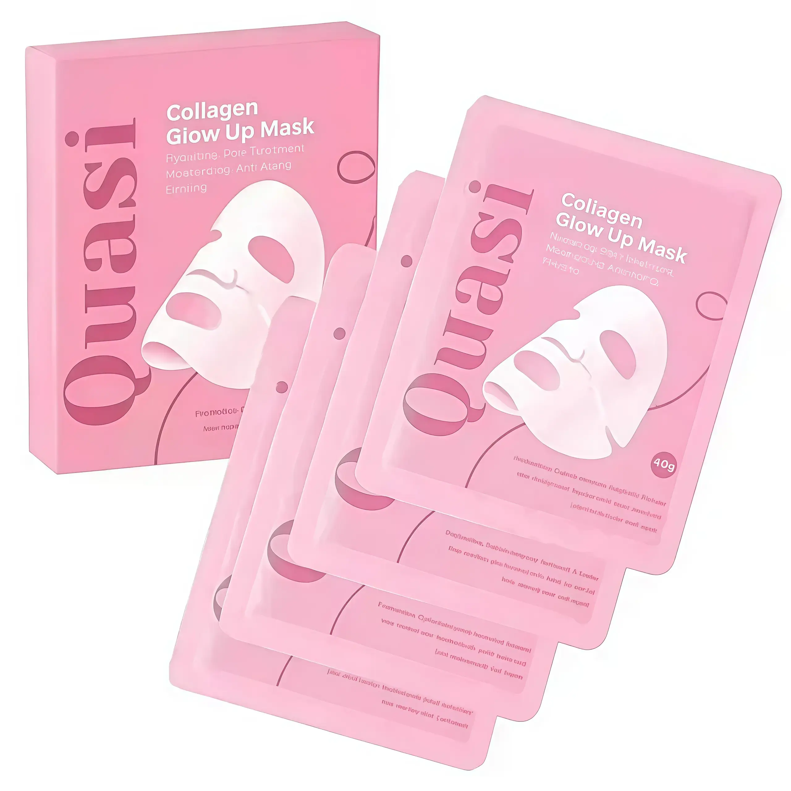 Quasi Collagen Glow Up Mask 2.0, Quasi Bio Collagen Face Mask, Firm Skin Deep Hydrating Masks for Wrinkle Reduction and Pore Minimization - Glow like Glass Skin