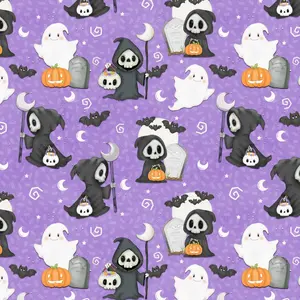 Fabric Henry Glass Light Purple Grimm Reaper Glow in the Dark Moonlight Mischief by the Quarter Yard 2561G-55