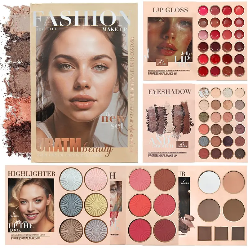 Magazine-Style Full Makeup Set, Cosmetics Kit, 24-Color Eyeshadow Palette, Multicolor Lip Gloss, Highlighter, Blush & Contouring Kit, Long-Lasting Finish, Face Makeup Sets, Beauty Sets, Makeup Kits