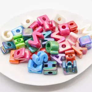 Acrylic Optical Plating Color Vertical Hole Letter Beads in Assorted Pastel Colors for Creative DIY Projects Jewelry Making Scrapbooking