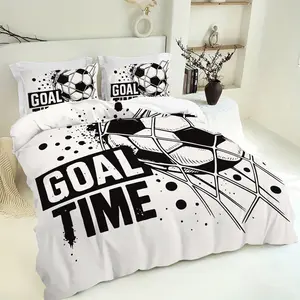 Football pattern bedding three piece set, including 1 duvet cover and 2 pillowcases (unfilled), is a soft and comfortable home and bedroom accessory suitable for football enthusiasts.