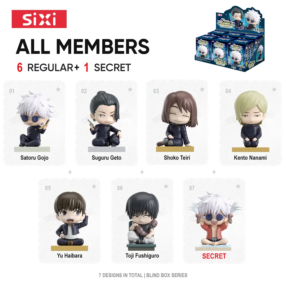 EAKI&SIXI Jujutsu Kaisen Hidden Inventory / Premature Death Sitting Blind Box Figure - Anime Mini Chibi Figurine Sealed Mystery Box Collection (6 Regular + 1 Secret)