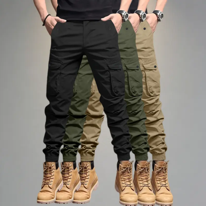 2026 New Men's Pants Spring and Autumn Workwear Pants Youth Slim Fit Outdoor Multi-Pocket Pants Casual Pants Jogger Pants 3-Pack
