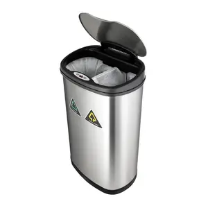 Nine Stars 13 Gallon Motion Sensor Trash Can - Stainless Steel & ABS Plastic, Fingerprint-Resistant, Hands-Free, Bag Ring, 12x17x27 Inches, Kitchen Helper