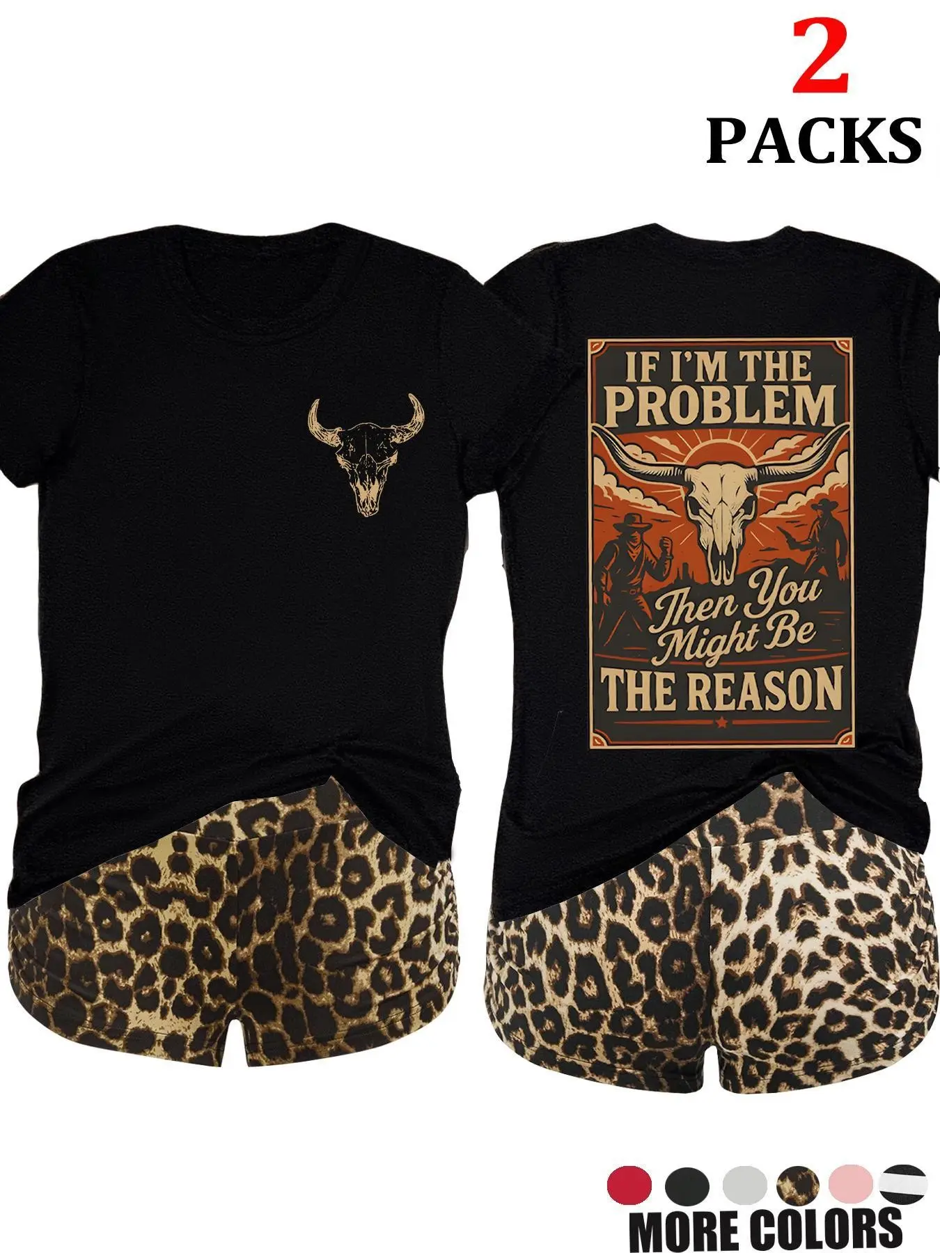 2-Pack Value Set, Matching Short-Sleeve Tees & High-Waisted Leopard Print Shorts, Comfortable Sleepwear for Lazy Days & Cozy Nights, Loungewear Pajama Set