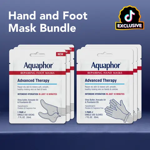 Aquaphor Ultimate Repair Duo Repairing Hand & Foot Masks - 3 Pairs of Avocado Oil, Shea Butter & Bisabolol Infused Gloves & Socks, Fragrance-Free Gentle Hydrating Conditioner, 10-Min Sensitive Skin Care, Travel Use