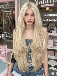 Women's Wig, Synthetic Wavy Wig, 32 Inch Heat Resistant Fiber Wig, Long Curly No Bangs, Natural Look, Suitable for Daily and Party Use, Durable Design