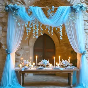 1/2/3 pieces, light blue party decorative tulle, 76*502cm polyester fabric, suitable for romantic wedding ceremonies/festival parties/banquet venues, perfect for decorating arches/staircase railings/table runners, Wedding Arched Backdrop