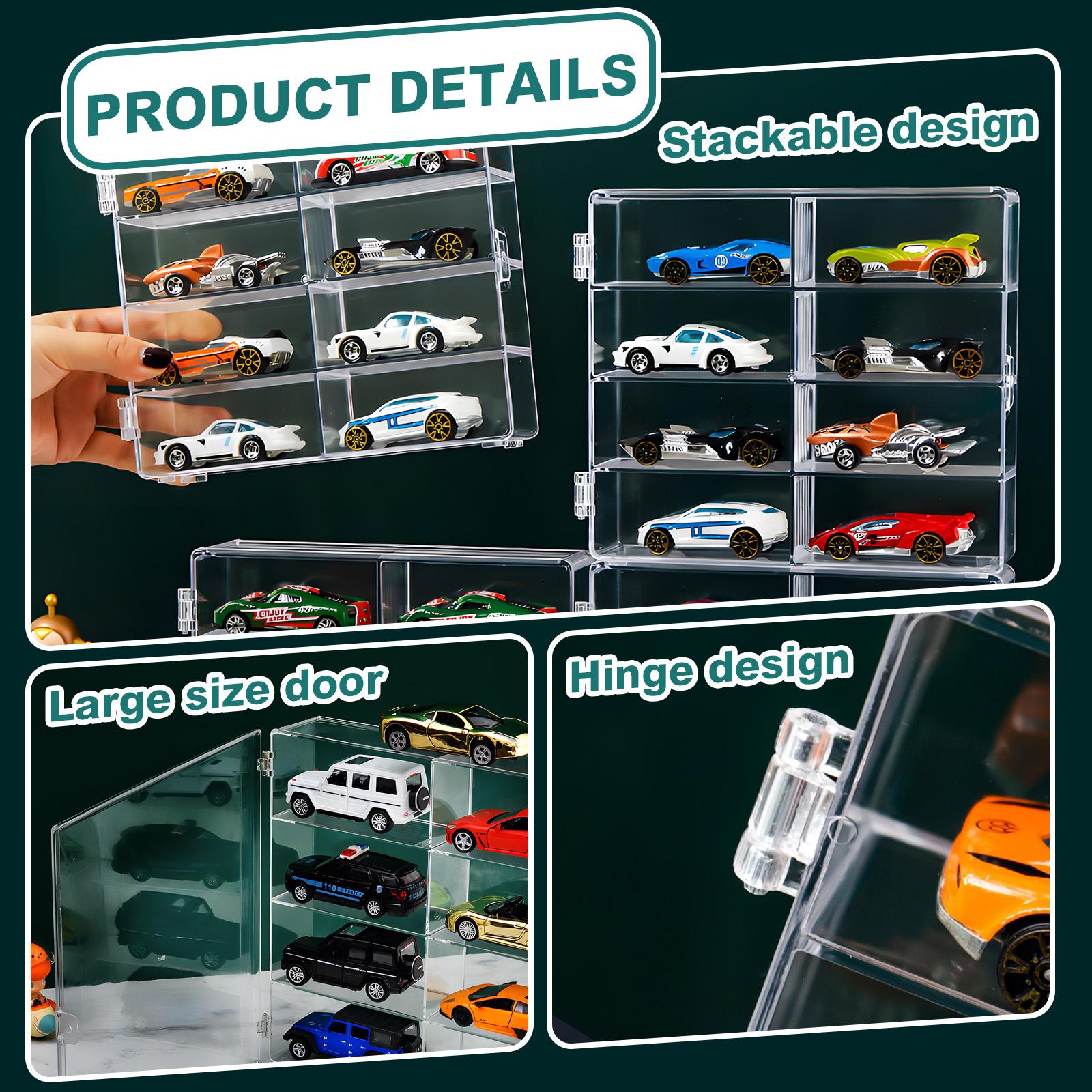 Acrylic Display Case for Diecast Cars，Dustproof Stackable Box with Hinged Door, Toy Car Storage Organizer for Hot Wheels Matchbox