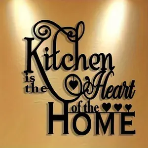 1pc Black "Kitchen Is The Heart of The Home" Minimalist Metal Wall Sign Plaque Sign – Modern Home Decor for Bedroom/Living Room/Bathroom. Waterproof, Rustproof & Durable with Fade-Resistant Finish.Wall Sculptures Home Decor Products