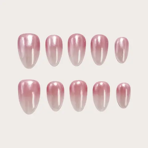 Moonovate - ROSEWATER VEIL 10pcs Handmade Press On Nails Short Almond  Reusable 3D Gel Fake Nails