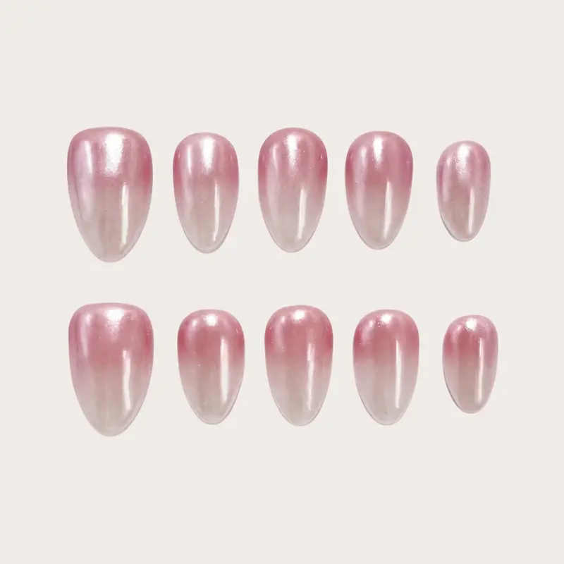 Moonovate - ROSEWATER VEIL 10pcs Handmade Press On Nails Short Almond Reusable 3D Gel Fake Nails