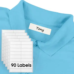 90 Pcs Kids No-Iron Clothing Labels, 0.5x1.75 Inch Self-Stick Fabric Tags, Washer Friendly Write-On Waterproof Name Labels for School Daycare Nursing Care