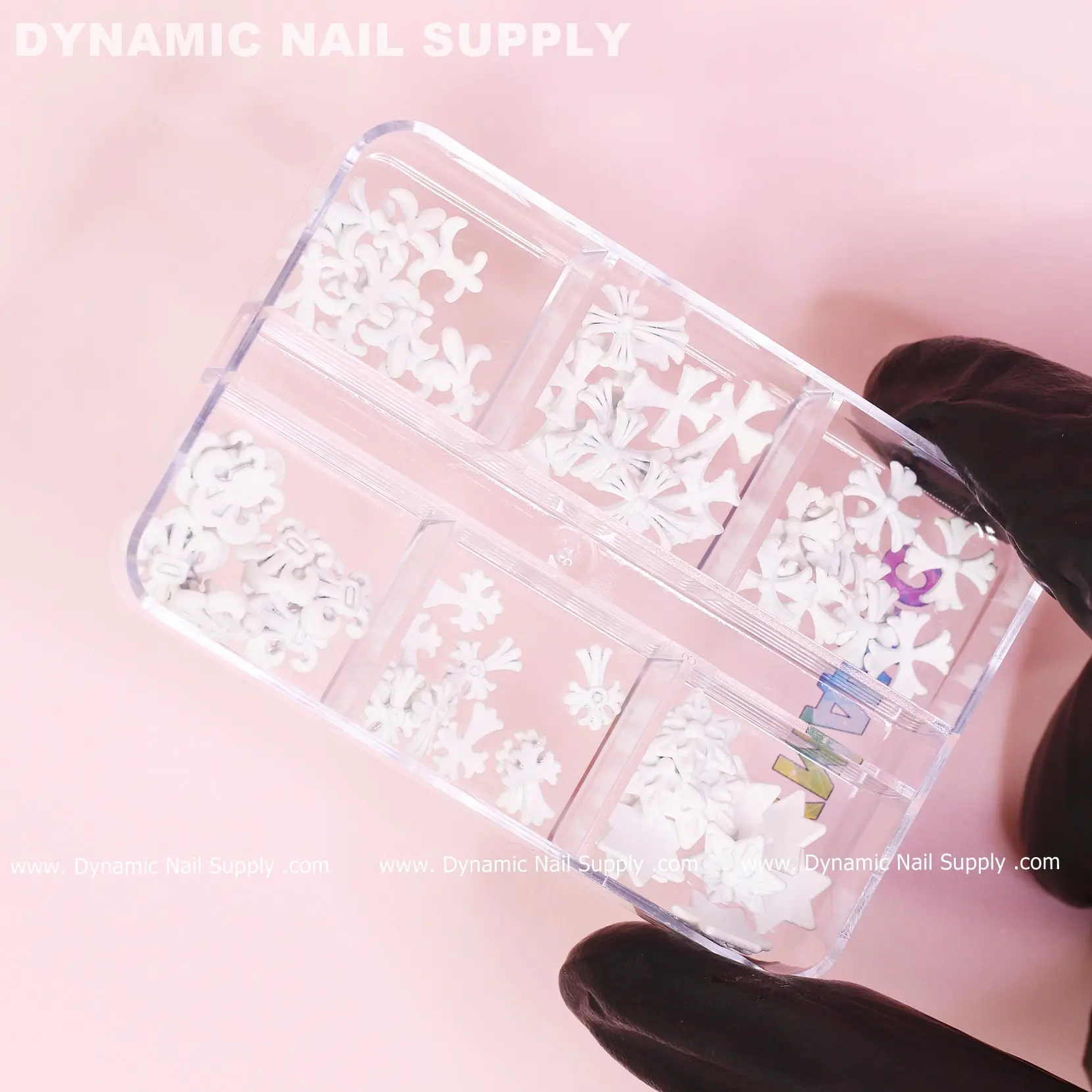 60 Pcs Decorative Matte White Chrome Heart Charms with Antique Crosses, Nail Art Accessories for Nail Design, Nail Accessories