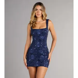 Evie Sequin Floral Embroidered Mini Dress