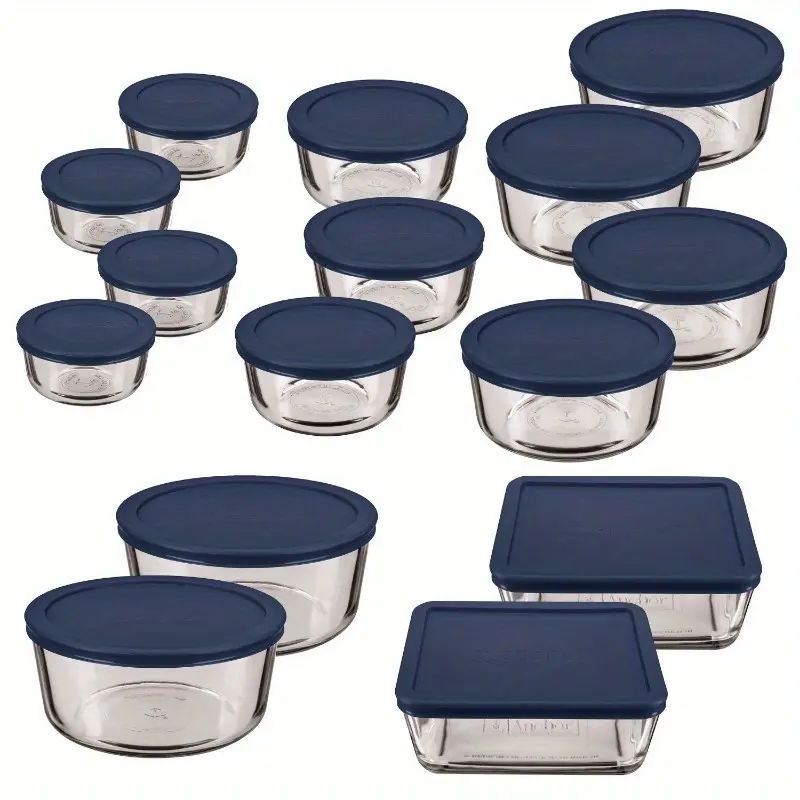 30 pcs Glass Food Storage Containers with Lids, Microwave, Preheated Oven, Refrigerator, Freezer and Dishwasher Safe, BPA Free Lids Kitchen Round