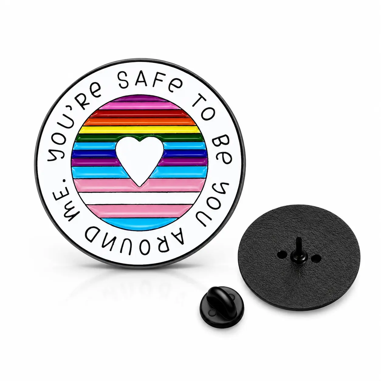 Enamel Alloy Letter & Rainbow Heart Love Brooch - 2.8cm Round French Pin, 5g Unisex LGBTQ Pride 2025 Fashion Accessory, Easy-to-Wear Birthday Gift Lapel Badge for Denim Jackets & Office Use, Metal Coating Alloy