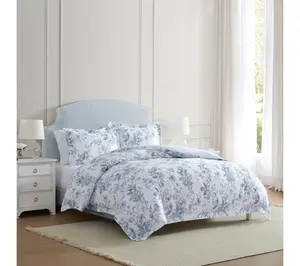Martha Stewart Songbird White/Blue Cotton QueenComforter Set