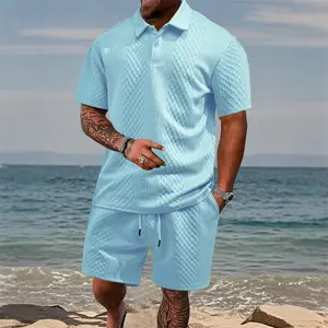 Trending Men’s Polo & Shorts Set, Jacquard Texture Summer Outfit, Lightweight Breathable Sport Set, Streetwear Matching Set