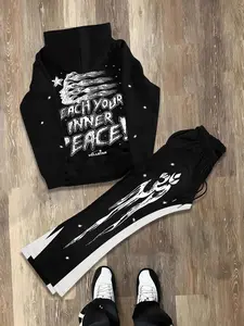 Men's Graphic Print Hoodie & Sweatpants Two-piece Set, Regular Fit Casual Fashion Cozy Breathable Two Piece Outfits Clothing Sets for Daily Wear, Winter Outfits, Men's Clothes for All Seasons Streetwear