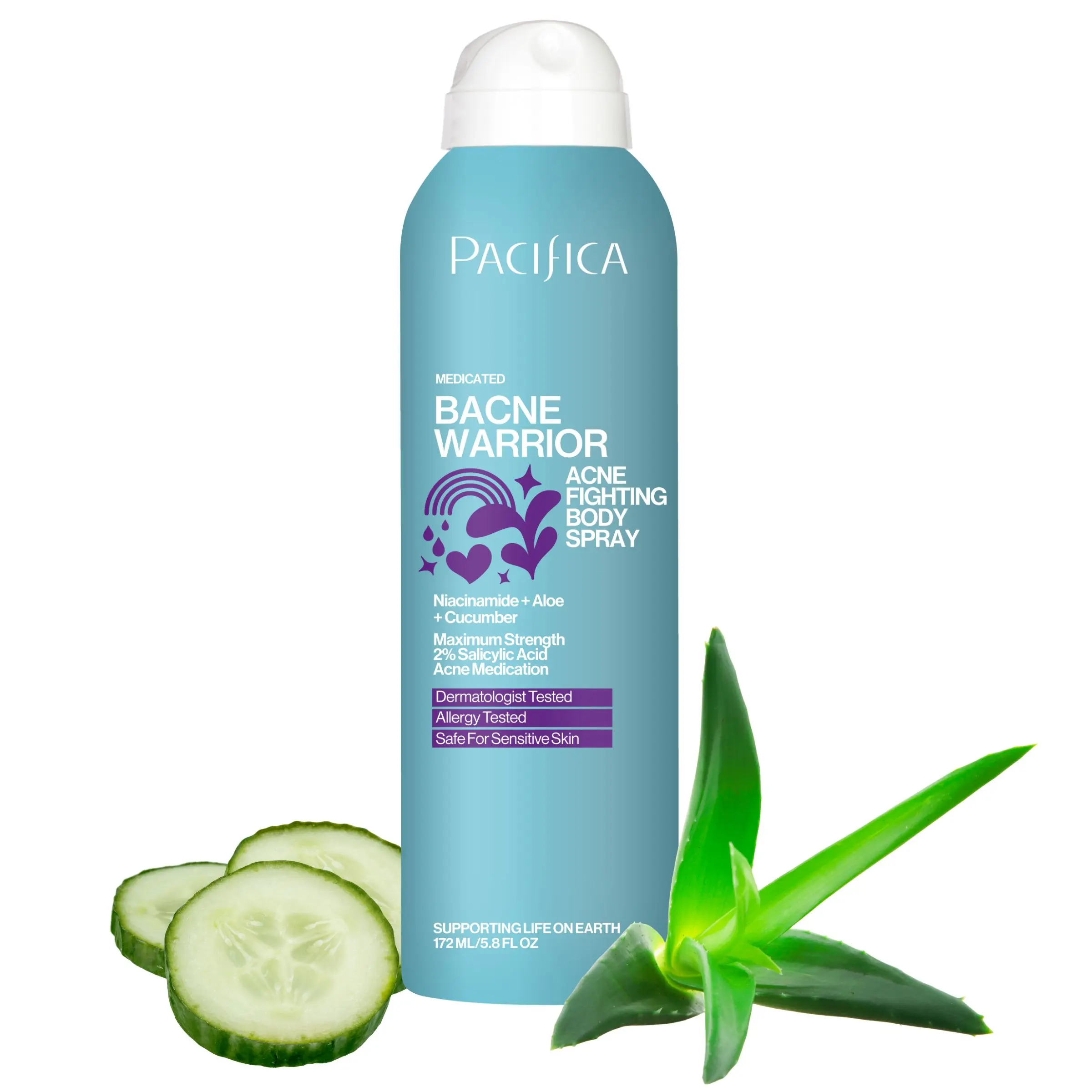 Pacifica Beauty Bacne Warrior Acne Fighting Body Spray, Lightweight Skin Care, Salicylic Acid Spray