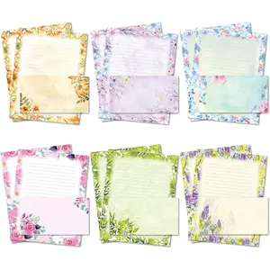 Stationary Writing Paper with Envelopes - Flora Stationery Set with Lined Letter Writing Paper, 48 Sheets + 24 Envelopes, 8.5 x 11 Inch of Each Stationary Paper