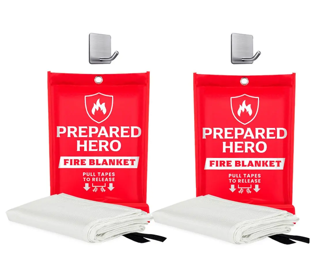 Prepared Hero Set of 2 Fire Blankets with 2 Hooks Prepared Hero Set of 2 Fire Blankets with 2 Hooks