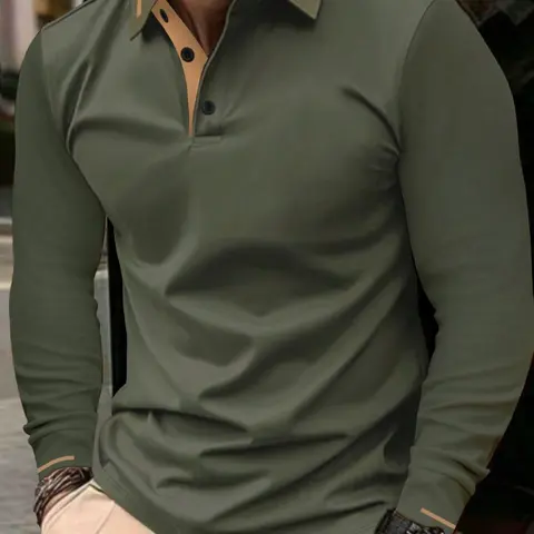 【Black Friday】Men's Regular Fit Long Sleeve Polo Shirt, Casual Golf Polo, Fashion Button Collared Top for Spring & Fall, Men's Clothes for Daily Wear