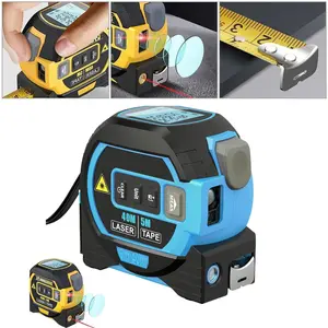 Three in one laser digital tape measure LCD backlight 5M/16Ft tape measure and laser 40m/60m rangefinder, crosshair marking, data storage, durable ABS shell/blue/yellow