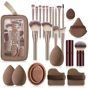 Makeup Brush Set with Beauty Sponge, Extendable Powder Brush, Foundation Brush, Contour Brush, Cushion Puff, Cosmetic Bag, Daily Face Makeup Use, Makeup Brush Kit,Gifts For Women