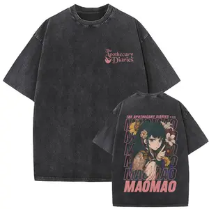 valentine shirts Washed Vintage Anime The Apothecary Diaries Maomao Graphic T Shirts Men Women Clothing Fashion Casual Oversized T-shirt Unisex