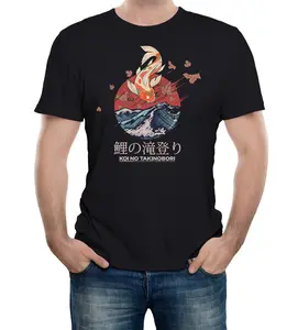Mens Japanese Koi Carp Artistic Fish T-Shirt T-Shirt Anime Art Kanji Tokyo Cool, Basic Tee Shirts Cotton for Man's and Women's Clothes.