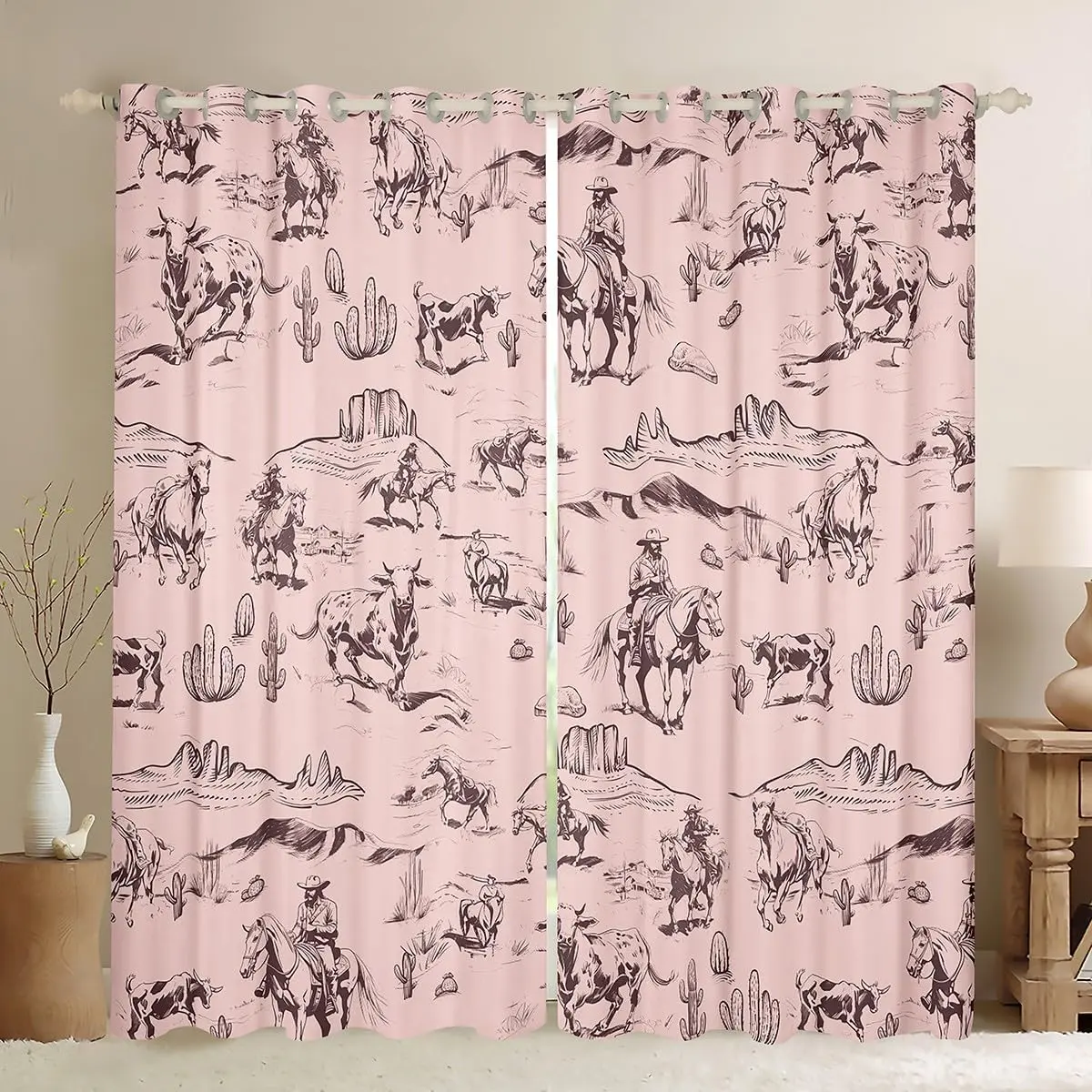 Feelyou Cow Theme Grommet Detailing Blackout Privacy Curtains - 2-Panel Multi Panel Set, Beautiful Patterns Pink Window Treatment, Living Room Interior Decoration Textile Accessory, Beautiful Patterns Curtains, Multi Panel Curtains
