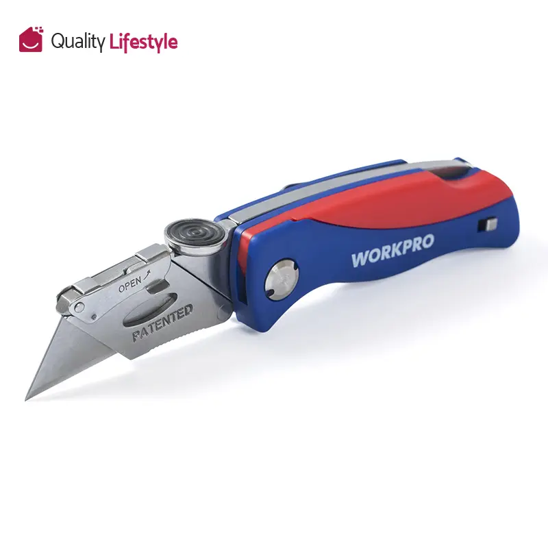 #fathersdaygift WORKPRO Folding Utility Knife, Quick-Change Box Cutter, Blade Storage in Handle with 5 Extra Blades Included
