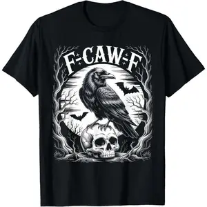 Black Crow, F-caw-f Funny Black Bird Moon Gothic Adult Humor Unisex T-shirt, Unisex Graphic Tee Cotton Top Womenswear Menswear Gothic Black Bird Humor T-Shirt