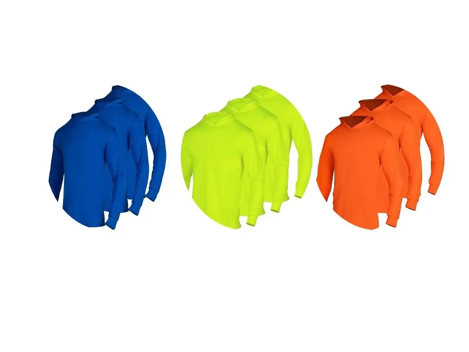 3 SHIRT PACK Hi Vis Long Sleeve Safety Shirt With Hoodie, Quick Dry Polyester Birdeye mesh / Ultra lightweight hoodie shirt Reflective Thin Pullover Long sleeves ( 3 SHIRTS PER ORDER)